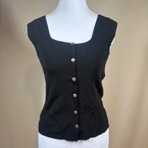 J. A. C. Square Neck Faux Button Tank Small Black Fitted Knit Fairy Grunge Top